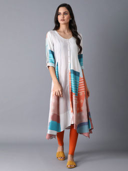 W - Beige Printed Kurta