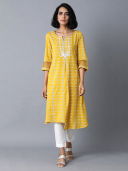 W - Yellow Geometric Kurta