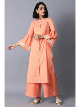 W - Orange Embroidered Kurta
