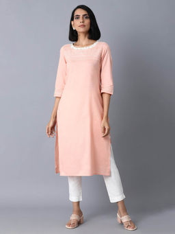 W - Pink Embroidered Kurta