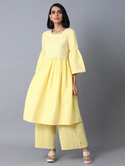 W - Yellow Embroidered Midi Dress