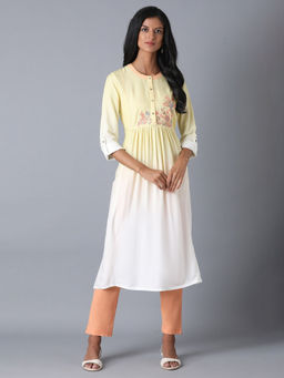 W - Beige Embroidered Kurta
