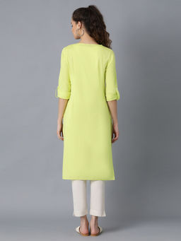 W - Green Round Neck Solid Kurta