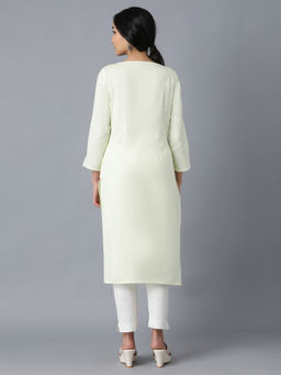 W - Yellow Round Neck Solid Kurta