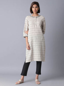 W - Beige Woven Kurta