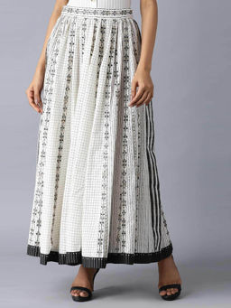W - White Geometric Ethnic Skirt