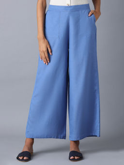 W - Blue Solid Palazzo