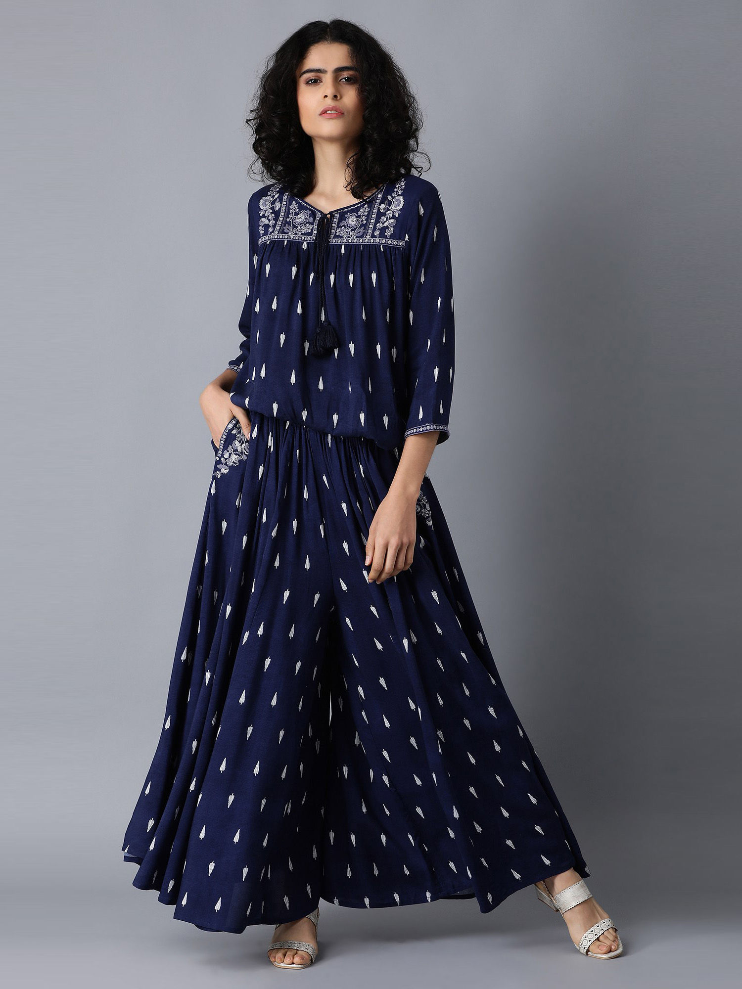 Buy W Navy Blue Round Neck Printed 