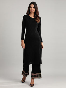 Aurelia - Black Round Neck Winter Kurta