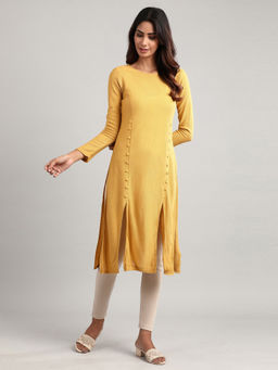 Aurelia - Yellow Round Neck Winter Kurta