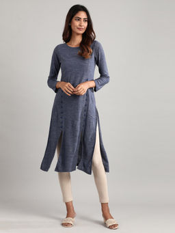 Aurelia - Blue Round Neck Winter Kurta