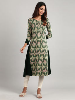 Aurelia - Green Round Neck Winter Kurta