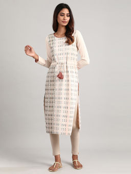 Aurelia - Beige Round Neck Winter Kurta