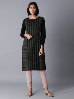 W - Jet Black PC Jacquard Kurta