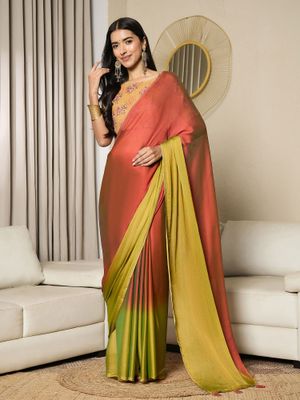 Women's Chiffon Maroon Embellished Designer Saree With Blouse Piece