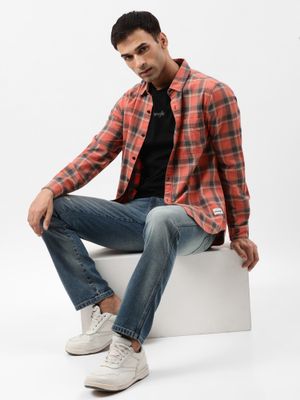 Buy Wrangler Men Rust Checked Shirt Regular Online