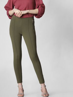 Olive Solid Skinny Jeggings Online 