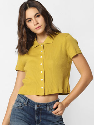 Yellow crop top with buttons clearance
