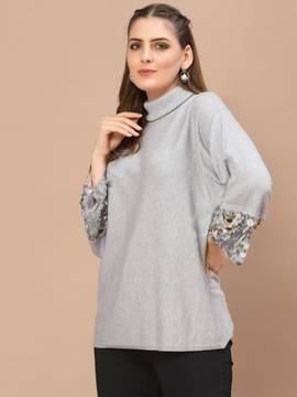 Mafadeny Sweater : Buy Mafadeny Women Embellished Long Sleeves Turtle Neck  Viscose Grey Sweater Online | Nykaa Fashion