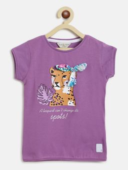 Tales & Stories - Baby Girl's Printed Purple Lycra Regular Fit T-shirt