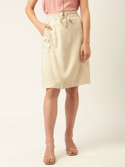 ELLE - Women Beige Solid A-line Above Knee-length Skirt