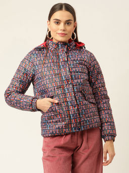 ELLE - Women Multicoloured Geometric Padded Jacket