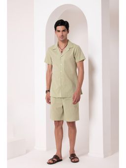 HOUSE OF S - Green Pure Cotton Cuban Shirt with Shorts Loungewear (Set of 2)