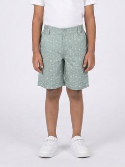 KiddoPanti - Boys Grey Cotton Above Knee Length AOP Printed Shorts