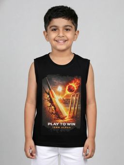 KiddoPanti - Boys Cotton Play To Win Cricket Graphic Printed T-Shirt