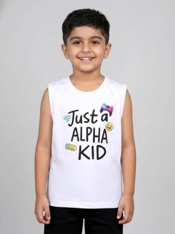 KiddoPanti - Boys Cotton Alpha Mode Typo Print Sleeveless T-Shirt