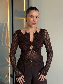 Loveable Creations By Muskan - Brown Aveline Drape Lace Top