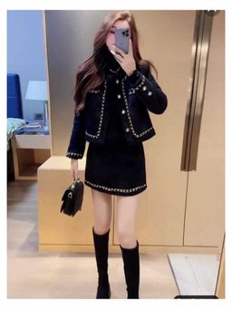 Loveable Creations By Muskan - Black Dona Luxe Two Piece Blazer with Skirt