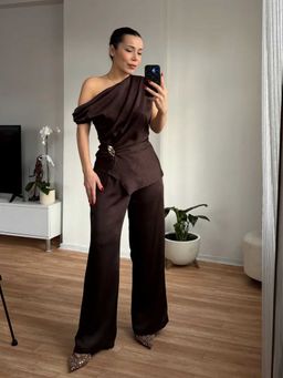 Loveable Creations By Muskan - Brown Drape Diva Luxe Co-Ord Set