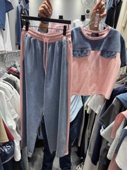 Loveable Creations By Muskan - Pink Jora Denim Rhinestone Co-Ord Set