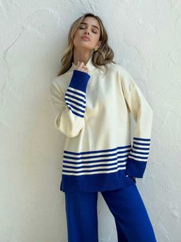 Loveable Creations By Muskan - Blue Zunera Knitted Co-Ord Set