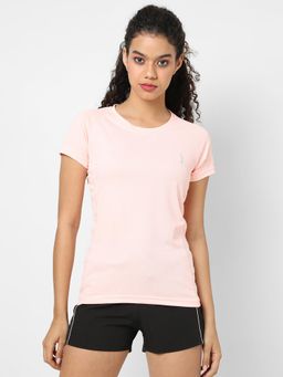 PINACOLADA - Women Peach-Coloured Solid Round Neck Running T-Shirt