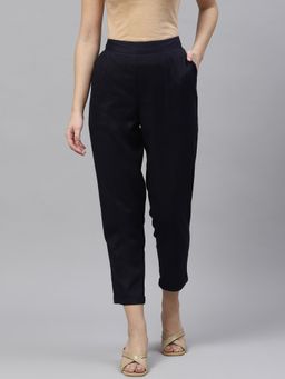 PIROH - Womens Lycra Solid Trouser Pant - Blue