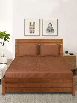 Saral Home - Waffle Cotton Bed Sheet with 2 Pillow Covers Brown (King)