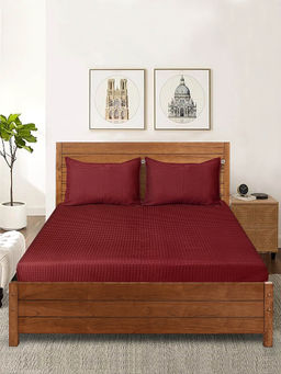 Saral Home - Waffle Cotton Bed Sheet with 2 Pillow Covers Maroon (King)