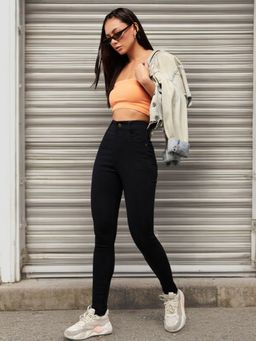 DOLCE CRUDO - Womens Black Slim Fit High Rise Denim Jeans