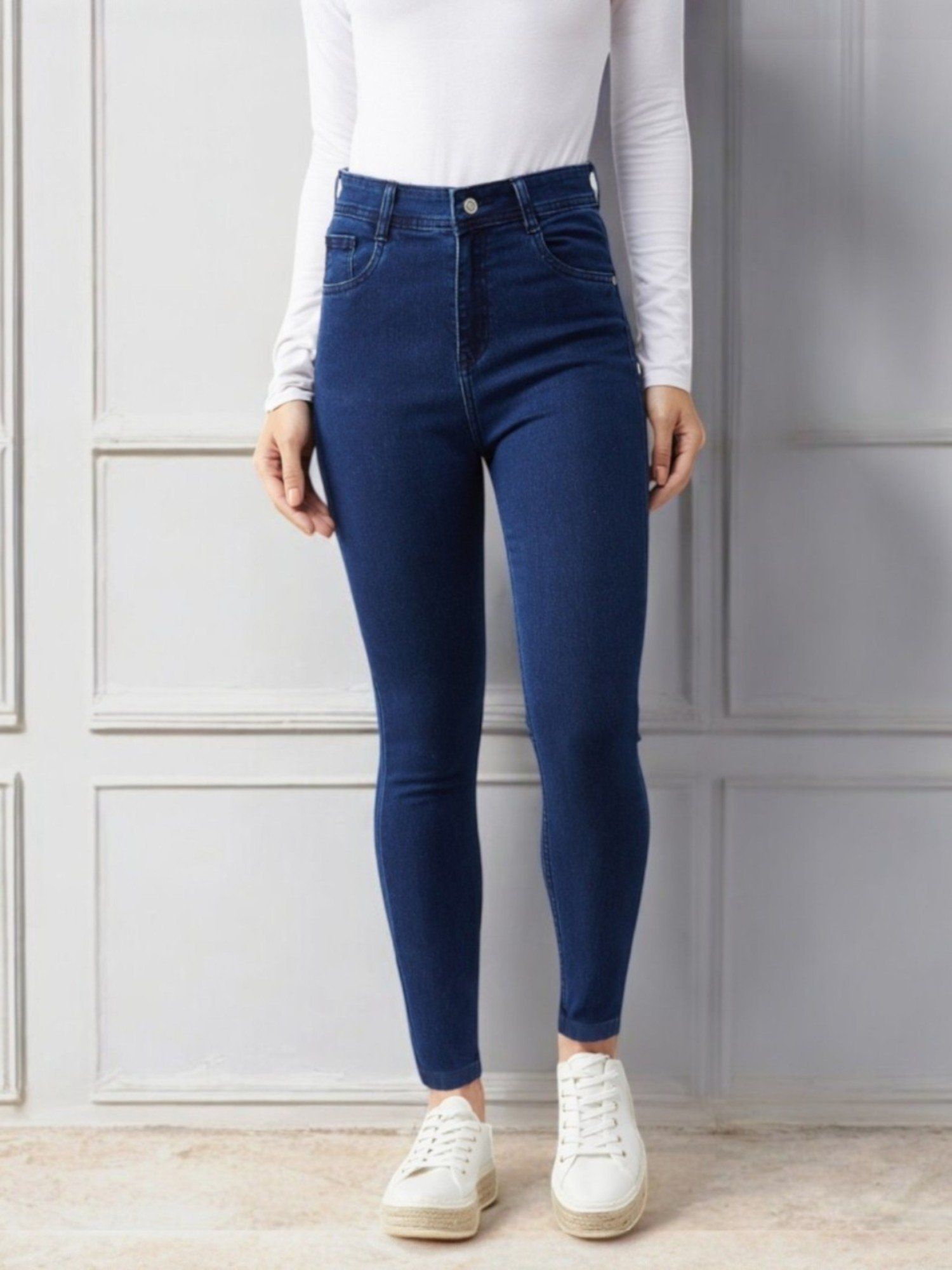 dolce crudo Womens Navy Blue Skinny Fit High Rise Stretchable Denim Jeans-picture-27