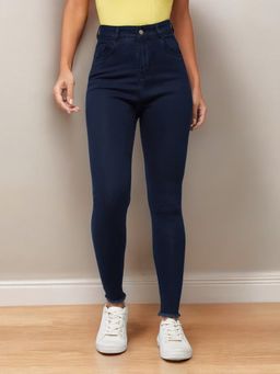 DOLCE CRUDO - Women's Navy Blue Skinny High Rise Stretchable Denim Jeans