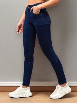 DOLCE CRUDO - Womens Navy Blue Skinny Fit Mid Rise Denim Stretchable Jeans