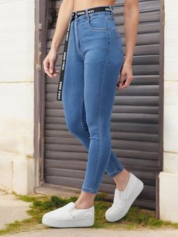 DOLCE CRUDO - Women's Blue Cotton Skinny Fit High Rise Stretchable Denim Jeans