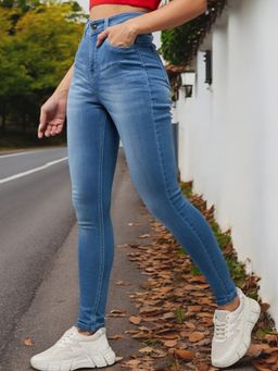 DOLCE CRUDO - Women Light Blue Super Skinny High Rise Regular Stretchable Denim Jeans