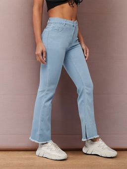 DOLCE CRUDO - Womens Light Blue Bootcut High Rise Cropped Denim Stretchable Jeans
