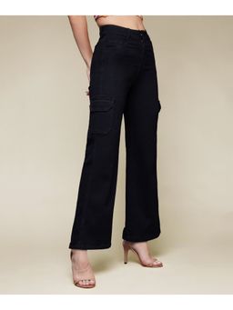 Miss Chase - Womens Black Wide Leg High Rise Clean Look Stretchable Denim Jeans