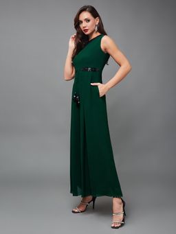 Miss Chase - Women's Green Round Neck Jumpsuit