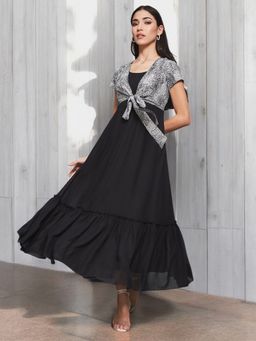 Miss Chase - Women Black Animal Print Midi Dress