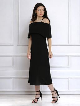Miss Chase - Women Black Solid Midi Dress